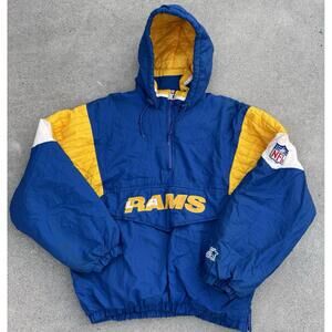 Vintage Starter LA Rams NFL Hooded Puffer Jacket Blue Yellow 90s Mens Size M